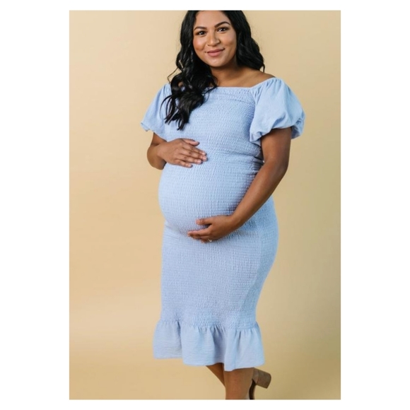 Baltic Born Alana Smocked Midi Dress NWT Womens XL Blue Off The Shoulder - Picture 2 of 10